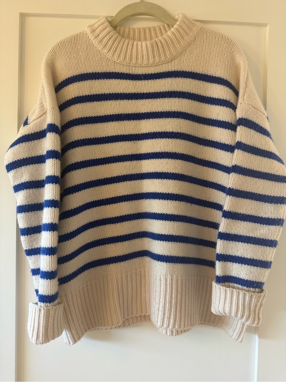 La Ligne Marin Rare Royal Blue & Cream Striped Knit Sweater Cashmere Wool Blend